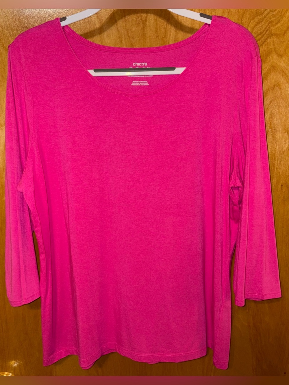 Chico’s hot pink The Ultimate Tee cotton/modal 3/4 sleeve top Size 3 XL